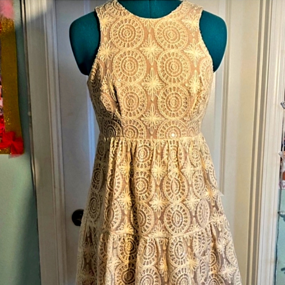 ADORABLE cream/nude lace dress by DRESS THE POPULATION small $239